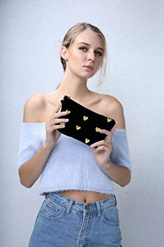 LOOMILOO Cosmetic Bag for Women, Adorable Roomy Makeup Bags Travel Water Resistant Toiletry Bag Accessories Organizer Liama Gifts (Hearts 51356)