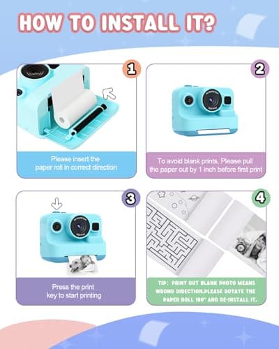 Dylanto Kids Camera Instant Print,1080P Kids Instant Cameras that Print Photos,Christmas Birthday Gifts for Girls Age 3-12,Portable Toy for 3 4 5 6 7 8 9 10 Year Old Girls Boys-Blue — view 7