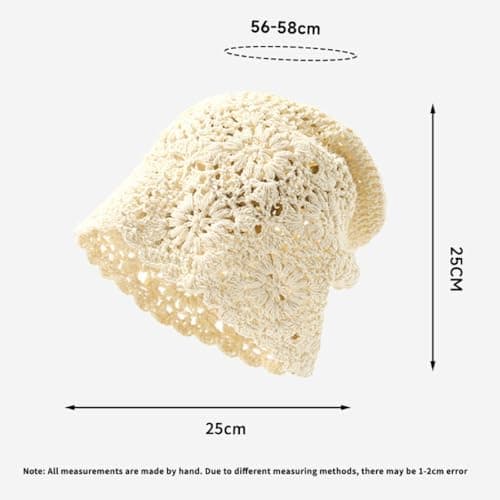 Handmade Crochet Slouchy Beanie Soft Comfortable Knit Hat with Floral Texture Vintage Artistic Skull Cap for Women All-Season Stylish Accessory Light Blue