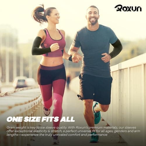 ROXUN 2 Pairs Arm Sleeves, Cooling UV Sun Protection Sports Compression for Men/Women Black+White — view 5