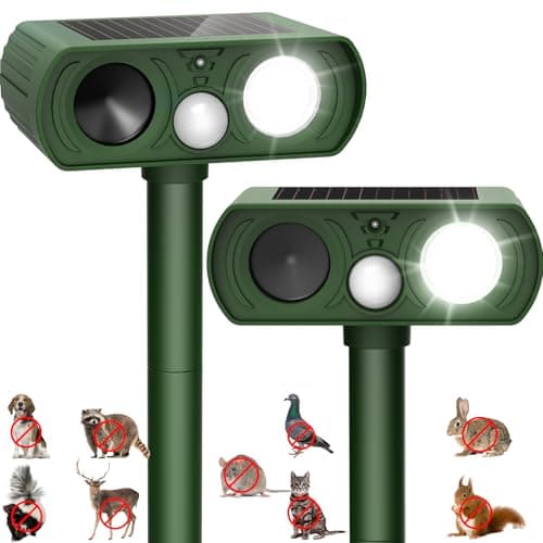 Upgraded Solar Ultrasonic Animal Repellent Outdoor, Deer Repellent Devices Squirrel Cat Raccoon Rabbit Dog Deterrent, Keep Skunk Away Motion Detection with Flash Light for Yard Garden Lawn 2PACKGreen