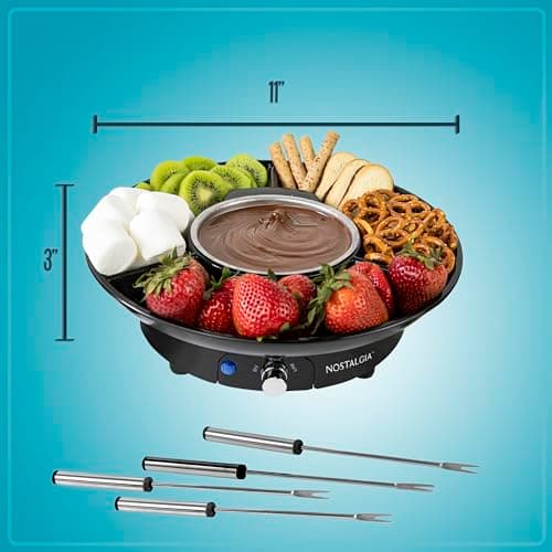 Nostalgia Electric Fondue Party Set for Chocolate and Cheese Fondue – 10 Oz Pot, 4 Roasting Forks, and 3-Section Tray – Temperature Control – Gifts, Parties, Date Night, and Dessert – Black — view 4
