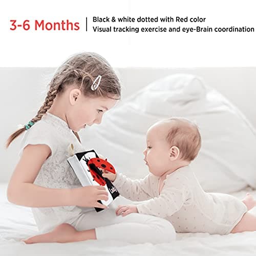 beiens Soft Baby Books - High Contrast Black & White Touch & Feel Crinkle Cloth Books for Infants & Toddlers, Early Educational Stimulation Toys, Baby Girl & Boy Gift, Animal — view 2