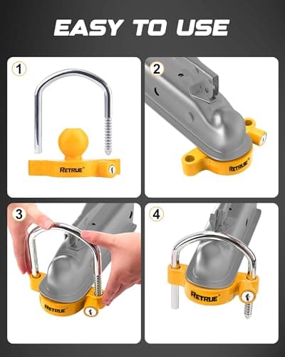 RETRUE Universal Coupler Lock Trailer Locks Ball Hitch Trailer Hitch Lock Adjustable Security Heavy-Duty Steel Fits 1-7/8 Inch, 2 Inch, 2-5/16 Inch Couplers, Yellow — view 6