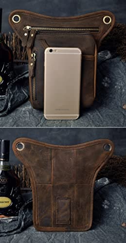 Le'aokuu Mens Genuine Leather Riding Hip Bum Waist Pack Drop Leg Cross Over Bag (0 Dark Brown) — view 2