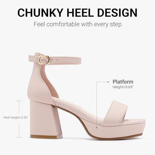 LAURMOSA Girls High Heels for Kids Dress Shoes Flower Girl Shoes Wedding Party Platform Dress Sandals Open Toe Ankle Strap Nude Block Heels Big Kids Cute Wedges Pumps Size 2 (CAL1038NuNude 2) — view 4
