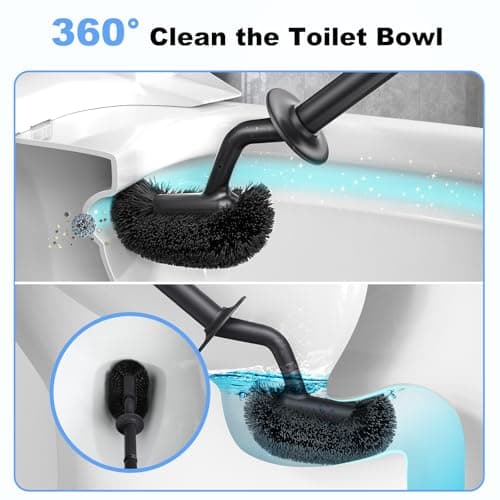 HAMITOR Toilet Bowl Brush Holder Set: Curved Design with Holder for Deep Cleaning Under Rim - Compact Hidden Cleaner Scrubber for Small Space - Home RV Bathroom Accessories - Black 2 Pack — view 2