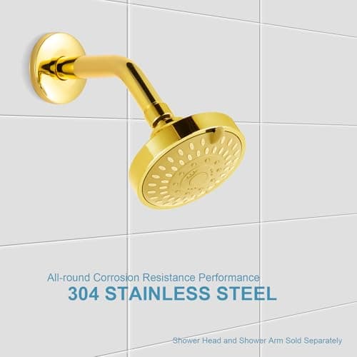 OFFO Shower Arm with Flange, 6 in Bright Gold Wall Mount Replacement Angle Shower Head Arm Wall-Mounted For Fixed Shower Head & Handheld Showerhead — view 2
