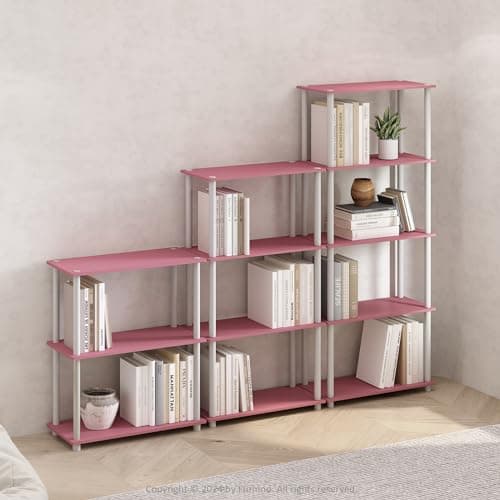 Furinno 17091PI/WH Turn-N-Tube 5-Tier Display Rack, Single, Pink/White
