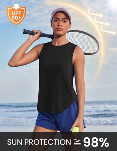 PINSPARK Women's Workout Tank Tops Back Pleat Loose Fit Sleeveless Yoga Athletic Shirts Soft UPF 50+ Cooling Running Gym Tops, Black, Medium — view 3