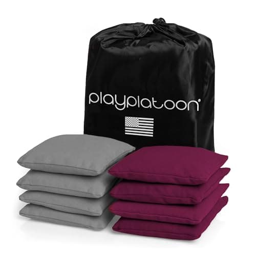 Play Platoon Weather Resistant Cornhole Bags - Set of 8 Regulation Size - Burgundy & Gray - Durable Duck Cloth for Tossing Game, Includes Tote Bag