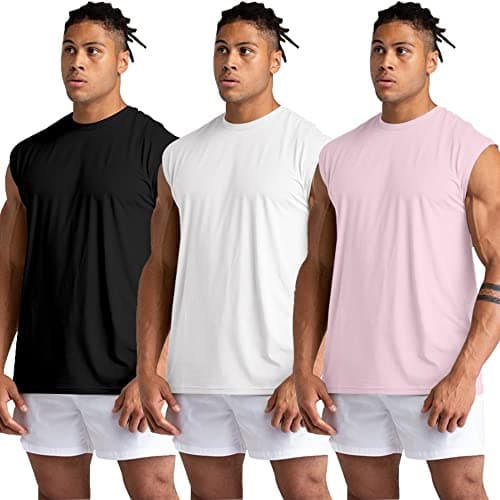 Holure 3 Pack Men's Gym Tank Tops Workout Sleeveless T-Shirts Athletic Muscle Tank Training Bodybuilding Shirts Black/White/Pink XL — view 2