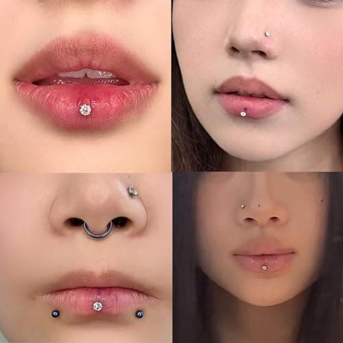 QXXPVV 16G Flat Back Earrings Stud Stainless Steel Extended Internally Thread Tragus Labret Nose Cartilage Lip Medusa Conch Body Piercing Jewelry Hypoallergenic for Women Men(4pairs 16G Silver 6mm) — view 3