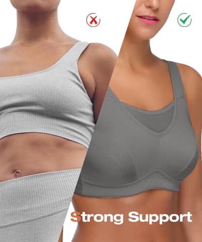 WingsLove High Impact Sports Bras for Women Full Coverage Wirefree Non Padded Workout Bras Full Support Plus Size Bra(Grey,38DD) — view 3