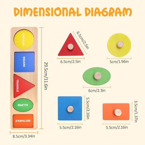 Montessori First Jumbo Knob Wooden Shape Puzzles for Toddlers,Montessori Multiple Peg Shapes Puzzle Sorter Board for Baby Kids Boy Girl,Preschool Learning Peg Puzzle Board Toys — view 2