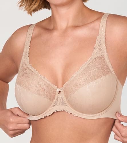 DELIMIRA Women's Plus Size Full Coverage Underwire Unlined Minimizer Lace Bra Beige 40J — view 2
