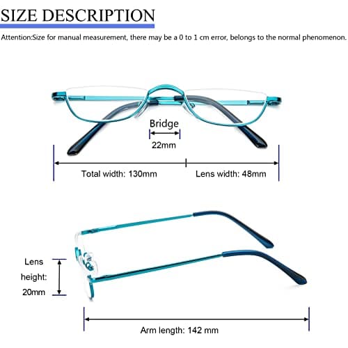 Half Reading Glasses 2 Pairs Half Rim Metal Frame Glasses Spring Hinge Readers for Men and Women, Black+Blue 2.50 — view 3