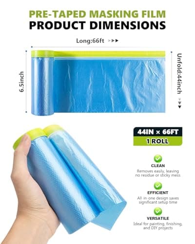 Papamood Pre-Taped Automotive Masking Film for Painting - 44" x 66', 1 Roll