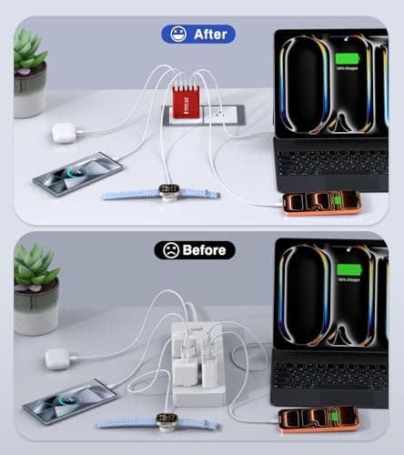 2Pack USB C Fast Charger Block,60W 5-Port Type C Wall Charger Brick,2 USB A and 3 USB C PD3.0 Multiport Charging Plug Power Adapter Brick Cube for iPhone 17/16/15/14/13,Pad Mini/Pro, GalaxyS23 S22 — view 3