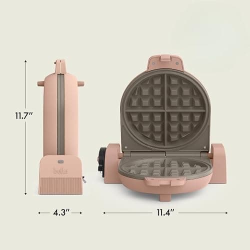 bella Flip-n-Store Waffle Maker with EverGood™ Ceramic Nonstick Coating, Fits-anywhere™ Kitchenware, Power Indicator Light, Cool Touch Handle & Cord Wrap, 7” Wide & 1" Deep Plates, 1000 Watt, Blossom — view 6