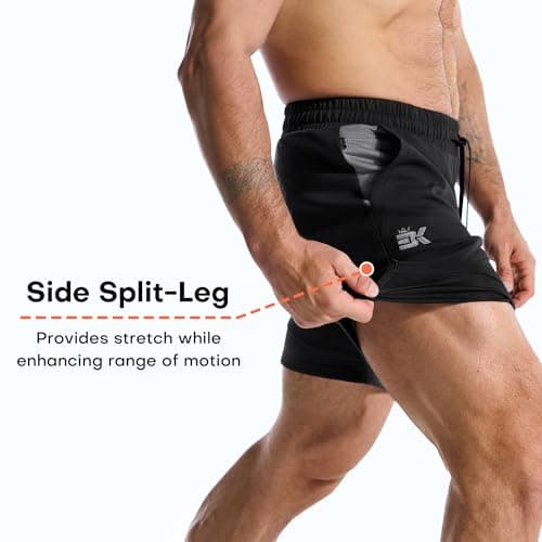BROKIG Mens Gym Shorts Leg Slim Workout Casual Short(Black,X-Large) — view 4