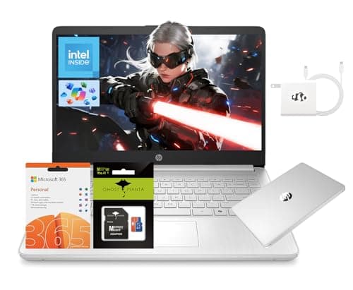 HP 14" Laptop, Intel Processor N150 (Beat i3) 4GB RAM 256GB Storage(128GB UFS + 128GB SD Card) 1-Year Office 365 Copilot AI Win11 WiFi6 Laptops-Computer for Business Student w/GM Accessory