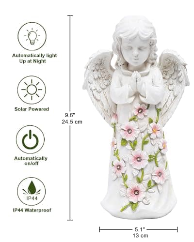 Angel Outdoor Garden Decor Statues – Solar Garden Figurines Gifts for Mom Grandma or Cemetery Decorations for Grave Garden Memorial Stones — view 3