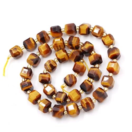 Malahill Wholesale Natural Faceted Stone Beads for Jewelry Making Sold per Bag 5 Strands Inside Cube Tiger's Eye 8mm