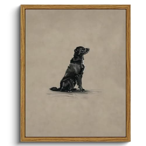 VIYYIEA Vintage Framed Black Dog Wall Art, Bedroom Living Room Minimalist Animal Art Decor, Antique Dog Canvas Print Paintings, Home Farmhouse Retro Still Life Decor, 8x10 Inch