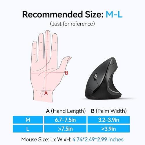 TECKNET Ergonomic Mouse, Wireless Bluetooth Vertical Mouse, 4800 DPI Optical Tracking, 6 Adjustable DPI, Quiet Clicks, 2.4GHz with USB A Receiver, 12 Months Battery, 6 Buttons, Wide Compatibility — view 2