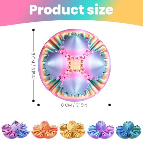 Gear Ball, 3D Printed Gear Sphere Fidget Toy, Sensory Stress Relief Ball for Kids and Adults, ADHD Autism Desk Toy Stocking Stuffer Unique Fun Office White Elephant Gift (Rainbow, 3.15inches) — view 4