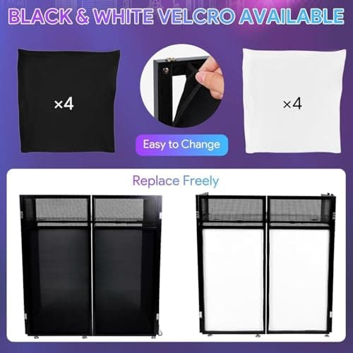 BBTEQEKN Upgraded Portable DJ Booth with Wheels, 44" x 20" DJ Stage Setup with Replaceable Black and White Scrims, Folding Portable Bar Table for Party, Wedding, Events — view 4