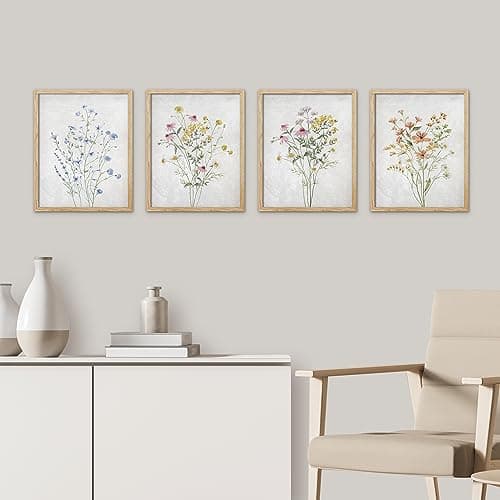 SIGNWIN Framed Colorful Wildflower Still Life Wall Art, Set of 4 Floral Botanical Print Wall Decor Prints, Nature Wilderness Wall Décor for Living Room, Bedroom - 11"x14" Natural — view 2