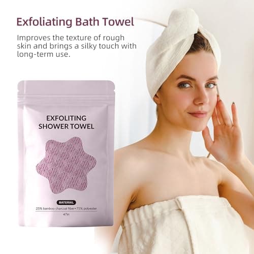 Blissal Exfoliating Shower Towel, Exfoliating Body Scrubber, Premium Microfiber Towel, Bathroom Towel Set for Smooth Skin, Travel Friendly, Quick Drying Travel Bath Washcloth (Black+Pink) — view 4