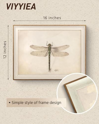 VIYYIEA Framed Wall Art for Living Room, Green Dragonfly Canvas Prints, Vintage Home Decor, Print Framed Painting Picture, Study Wall Decor Gifts for Friends or Family - 16L x 12W — view 4