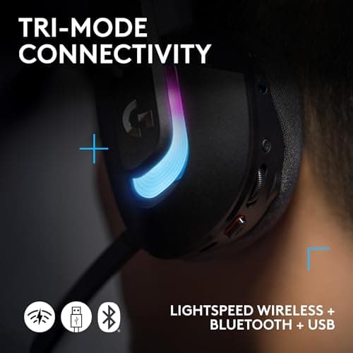 Logitech G522 Lightspeed Wireless Gaming Headset, Full-Band Mic, Advanced Audio, Tri-Connect (Lightspeed, Bluetooth, USB A to C), LIGHTSYNC RGB, for PC & Nintendo Switch/Switch 2 – Black — view 4