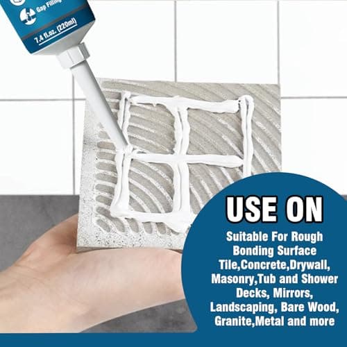 Construction Adhesive Heavy Duty, Cement Glue for Concrete, Floor, Wall, Stone, Wood and More, 7.4 Ounce Tile Squeeze Tube, Suitable for Rough Bonding Surface (220ml*1) — view 3