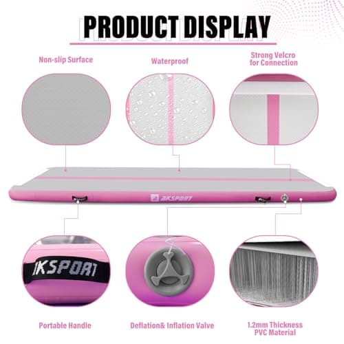 AKSPORT 10ft 13ft 16ft 20ft Air Track Tumbling Mat for Gymnastics Inflatable Airtrack Floor Mats with Electric Air Pump for Home Use Cheerleading Training (Light Pink, 10x3.28x0.33ft) — view 3