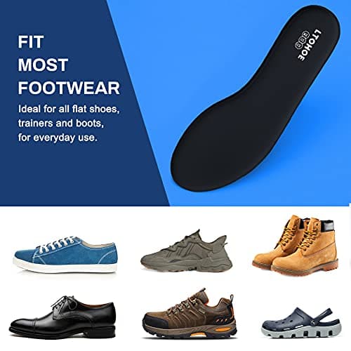 Memory Foam Insoles for Men, Replacement Shoe Inserts for Work Boot, Running Shoes, Hiking Shoes, Sneaker, Cushion Shoe Insoles for Foot Pain Relief, Comfort Inner Soles 8mm Black US 10 — view 5