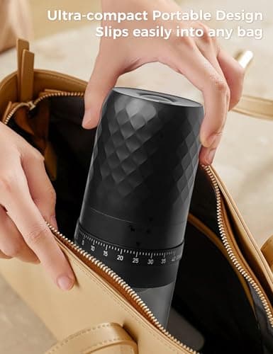 Aswitye Portable Electric Coffee Grinder with 40 Adjustable Settings, 1800mAh Rechargeable Battery and Faster Grinding, Coffee Bean Grinders with Cleaning Brush for Camping, Travel, Office, Home — view 5
