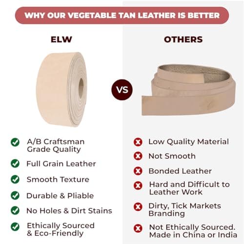 ELW Leather Strap, 11-12 Oz, 1.5 inch Wide x 50", Cowhide Veg Tan Leather Belt Blank, Leather Strips, Tooling Leather, Tan Straps for Crafts, Belt Making & Crafting Blank Hide — view 5