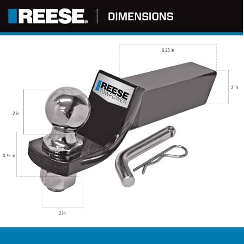 Trailer Hitch Ball Mount Starter Kit, Fits 2 Inch Square Receiver, 2 Inch Drop, 6,000 lbs. Capacity, Includes 2 Inch Trailer Ball and Pin & Clip, Black
