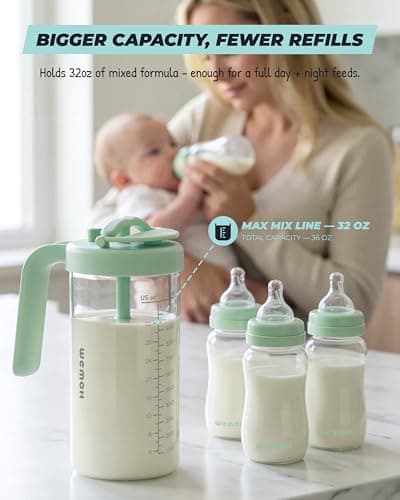Borosilicate Glass Formula Mixing Pitcher – 32oz True Mixing Capacity, Time Dial for Freshness Tracking, Dishwasher-Safe, BPA-Free Lid, Perfect for Breastmilk Pitcher Method & Multi-Baby Feeding, Blue — view 5