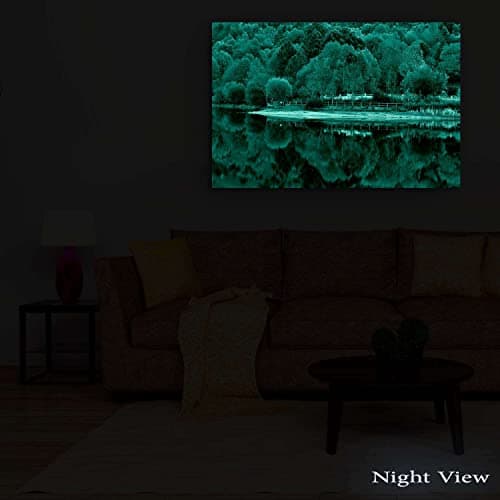 Startonight Canvas Wall Art - Colors of Forest Water Reflection, Nature Trees Lake Colorful Large Stretched Print, Modern for Bedroom or Living Room, Office Decor Unique Luminous Artwork 32" x 48" — view 4