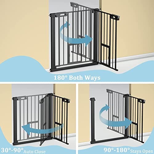Baby Gate with Small Pet Door 29.5"-32.2" Inch Wide Black, Walk Through Dog Gate for Stairway Doorway Halway - Safety Child Gates Auto Close for The House — view 5