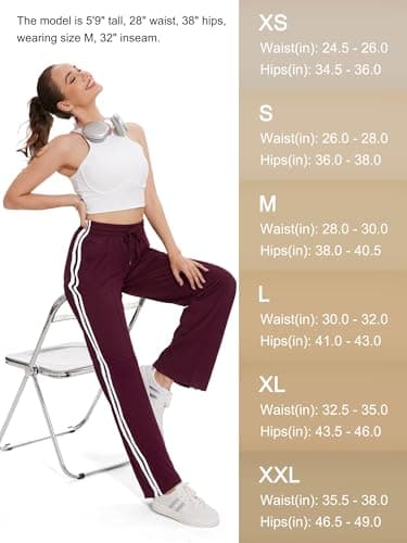 Tapata Women's 28" Inseam Petite Track Pants Loose Straight Leg Jogging Sweatpants Warm-Up Sports Athletic Running, Burgundy, S — view 6