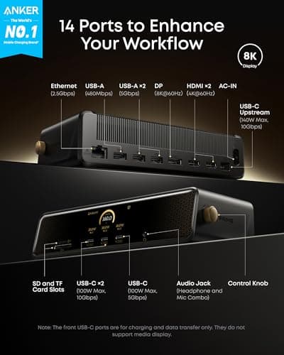 Anker Prime Docking Station (DL7400) Black Myth: Wukong Limited Edition, 14-Port Triple Display, 140W Max, Triple 4K 60Hz, for macOS and Windows (The Latest DisplayLink Driver Required)