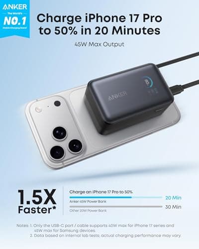 Anker Nano Power Bank, 45W 10,000mAh Portable Charger, iPhone Battery Pack