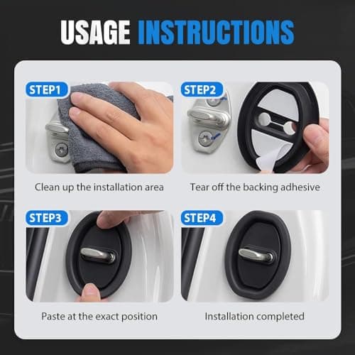 Universal Car Silicone Door Latch Protective Cover, Easy Install Car Decorations, Protects Door Latches for All Vehicles, Essential Doors Strike Protector (Black 4pcs) — view 3