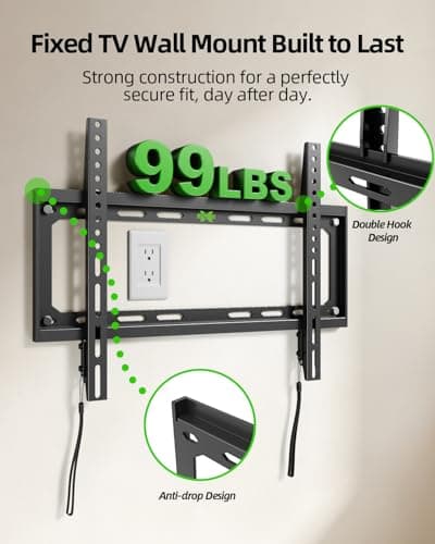 USX MOUNT Fixed TV Wall Mount with Low Profile for Most 26-60" Flat Screen TVs, Wall Mount TV Bracket with VESA Up to 400x400mm and 99lbs Loading, TV Mount Fits 8", 16" Wood Studs XFM009 — view 2